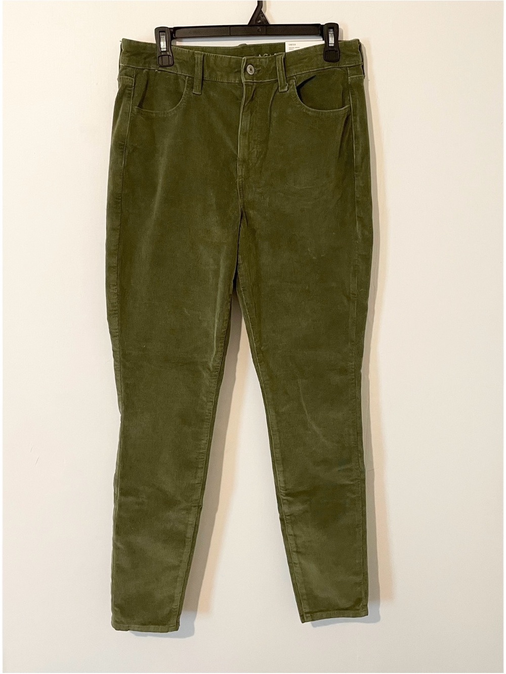 American Eagle Olive Green Corduroy High Rise Jeggings Pants Size 10 Long New